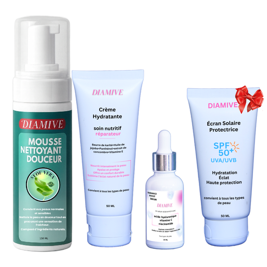 للعناية بالبشرة – تنظيف + ترطيب + حماية | علاج الحبوب والبقع والجفاف   Pack Diamive